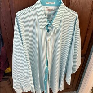 Paul Fredrick Men’s Striped Aqua Dress Shirt 20x35